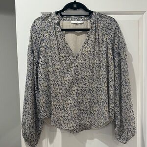 Lush Blue and Cream Floral Blouse